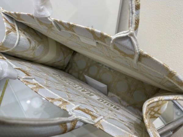 Dior Small Book Tote Bag in White and Gold Macrocannage Embroidery #00016 - Image 15