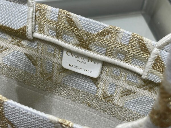 Dior Small Book Tote Bag in White and Gold Macrocannage Embroidery #00016 - Image 2