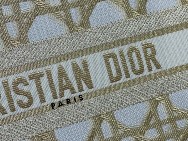 Dior Small Book Tote Bag in White and Gold Macrocannage Embroidery #00016 - Image 14
