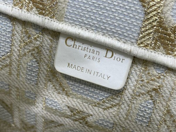 Dior Small Book Tote Bag in White and Gold Macrocannage Embroidery #00016 - Image 10