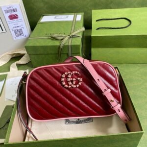Gucci GG Marmont Leather Shoulder Bag Pink Red #00075