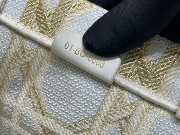 Dior Small Book Tote Bag in White and Gold Macrocannage Embroidery #00016 - Image 11
