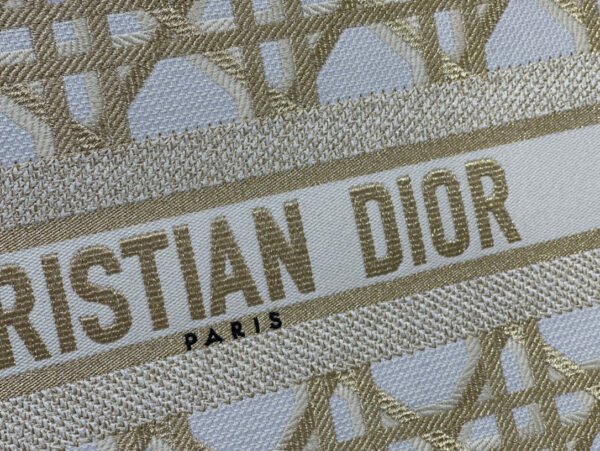 Dior Small Book Tote Bag in White and Gold Macrocannage Embroidery #00016 - Image 6