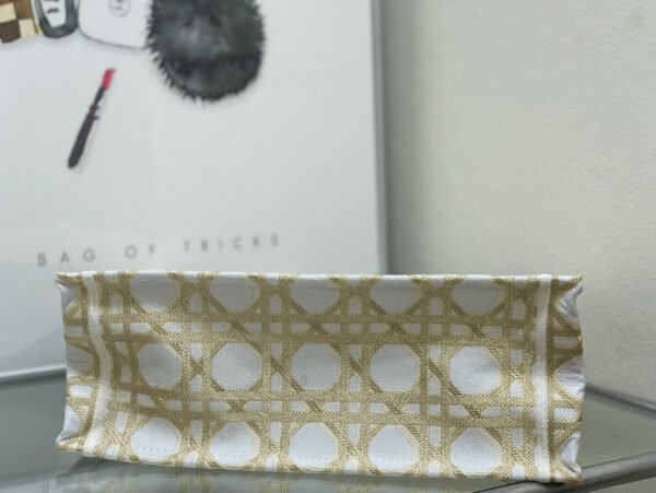 Dior Small Book Tote Bag in White and Gold Macrocannage Embroidery #00016 - Image 18