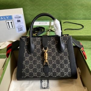 GUCCI Jacquard Black Denim GG Monogram Textured Dollar Calfskin  #00076