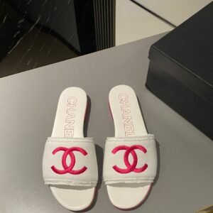 Chanel CC Mules White Fuchsia Slippers