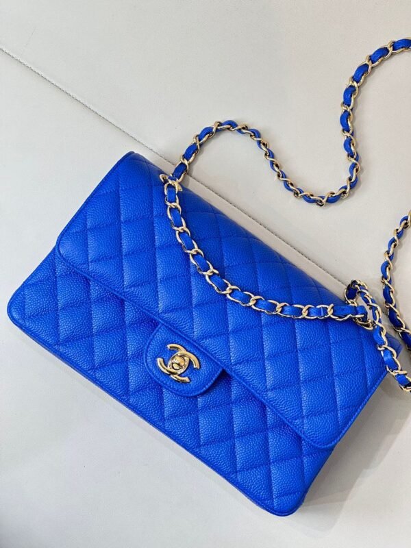 Chanel Blue Leather Classic Flap Bag - Image 2