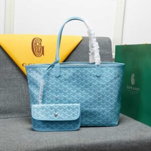Goyard Blue Coated Canvas Leather Small Saint Louis Tote