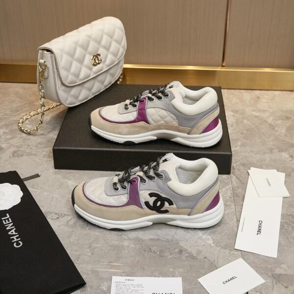 Chanel Beige Purple Black White Tie Sneaker - Image 2