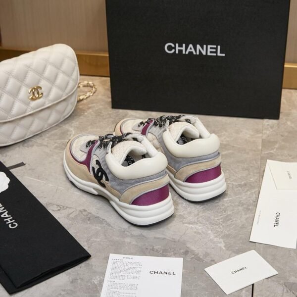 Chanel Beige Purple Black White Tie Sneaker - Image 4