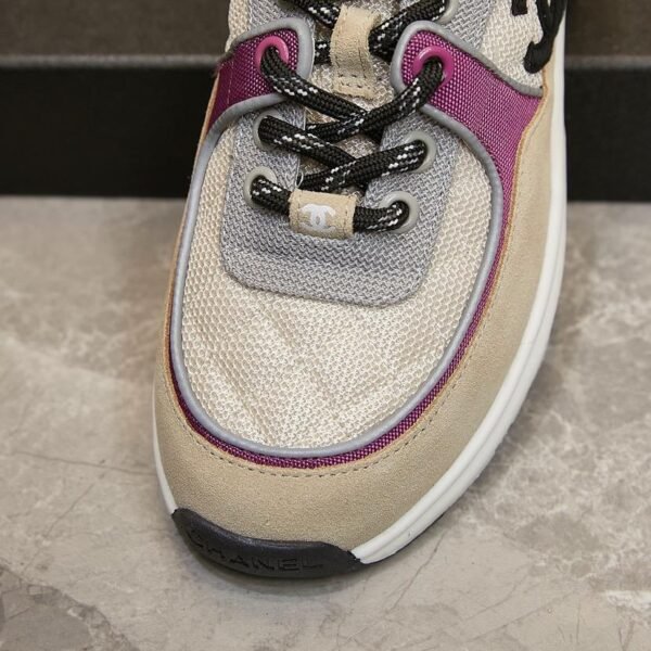Chanel Beige Purple Black White Tie Sneaker - Image 5