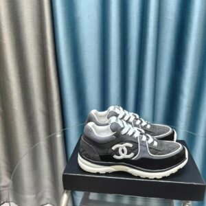 Chanel Fabric Suede Quilted CC Sneakers Dark Grey