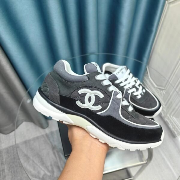 Chanel Fabric Suede Quilted CC Sneakers Dark Grey - Image 2