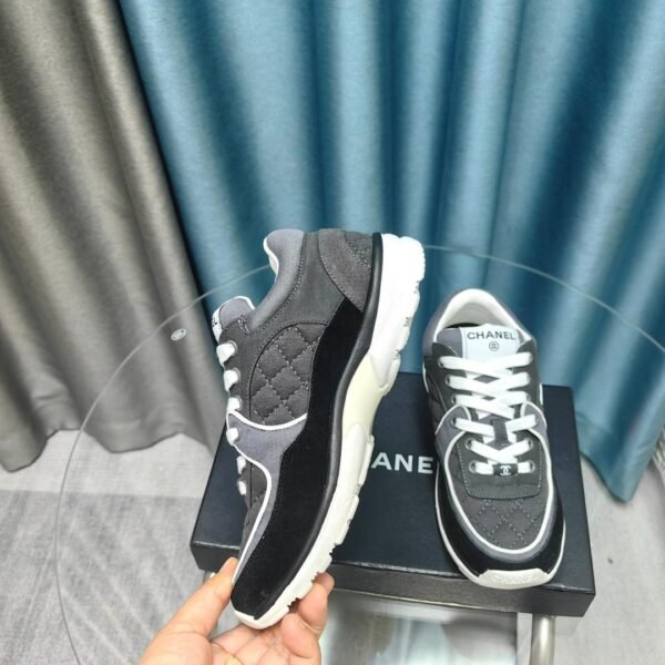 Chanel Fabric Suede Quilted CC Sneakers Dark Grey - Image 3